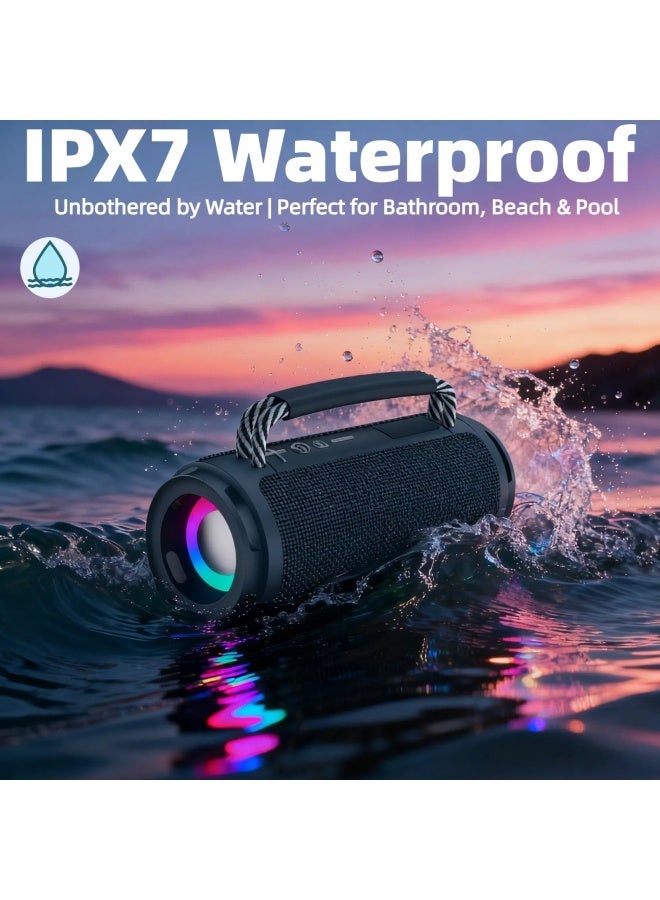 Portable Wireless Bluetooth Speaker with HD Sound, Bluetooth 5.4, 15W Dual Speaker, 16H Playtime, IPX7 Waterproof and Drop-Proof, TWS Pairing, for Outdoor/Home/Party/Beach (Round) - Blue - Image 2