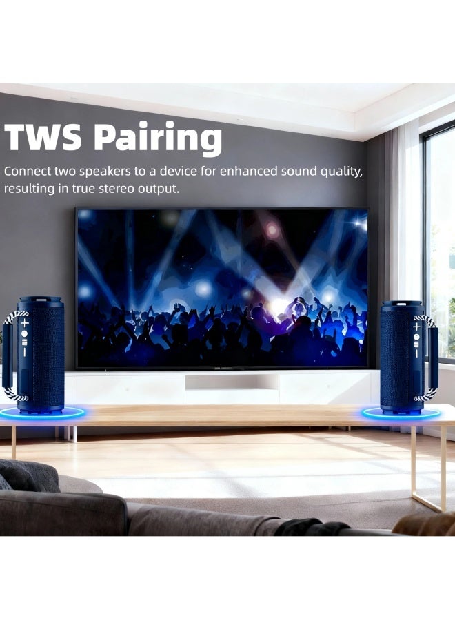 Portable Wireless Bluetooth Speaker with HD Sound, Bluetooth 5.4, 15W Dual Speaker, 16H Playtime, IPX7 Waterproof and Drop-Proof, TWS Pairing, for Outdoor/Home/Party/Beach (Round) - Blue - Image 5