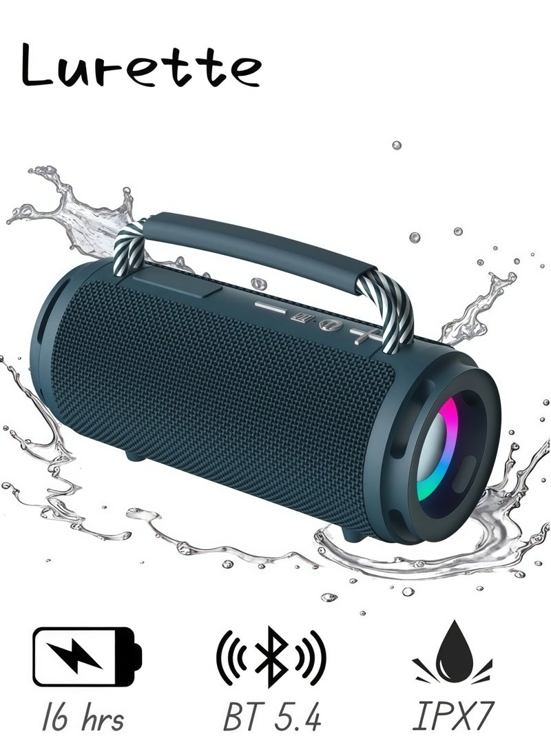Lurette Portable Wireless Bluetooth Speaker with HD Sound, Bluetooth 5.4, 15W Dual Speaker, 16H Playtime, IPX7 Waterproof and Drop-Proof, TWS Pairing, for Outdoor/Home/Party/Beach (Round) - Blue - Image 1