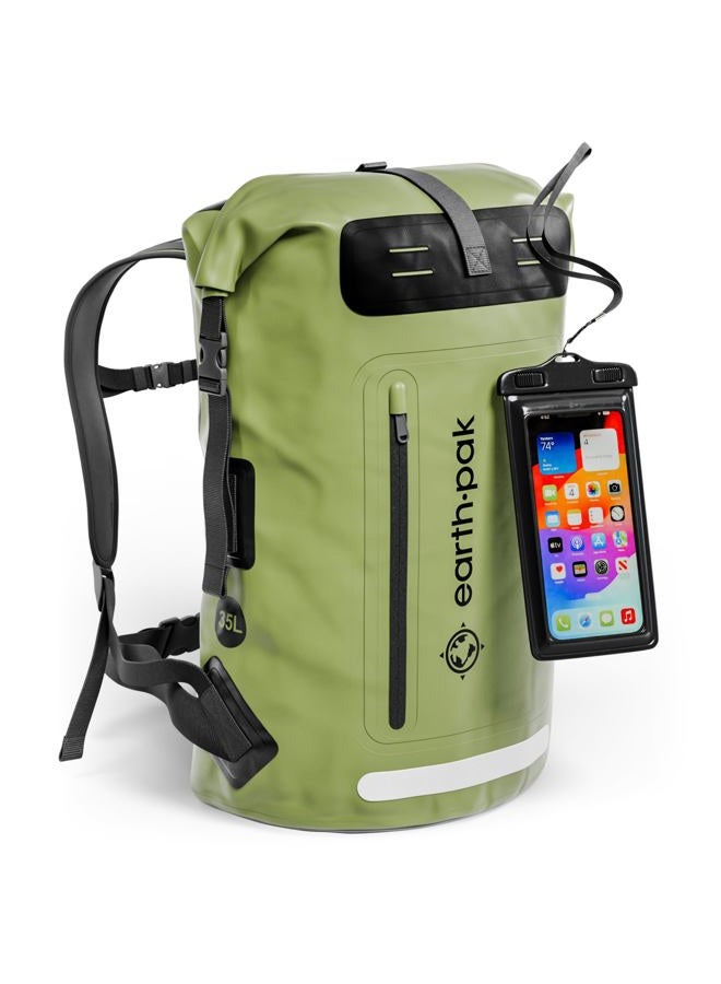 Earth Pak Summit Series Waterproof Backpack Heavy Duty Roll-Top Closure and Cushioned Padded Back Panel(Green, 35L) - Image 1