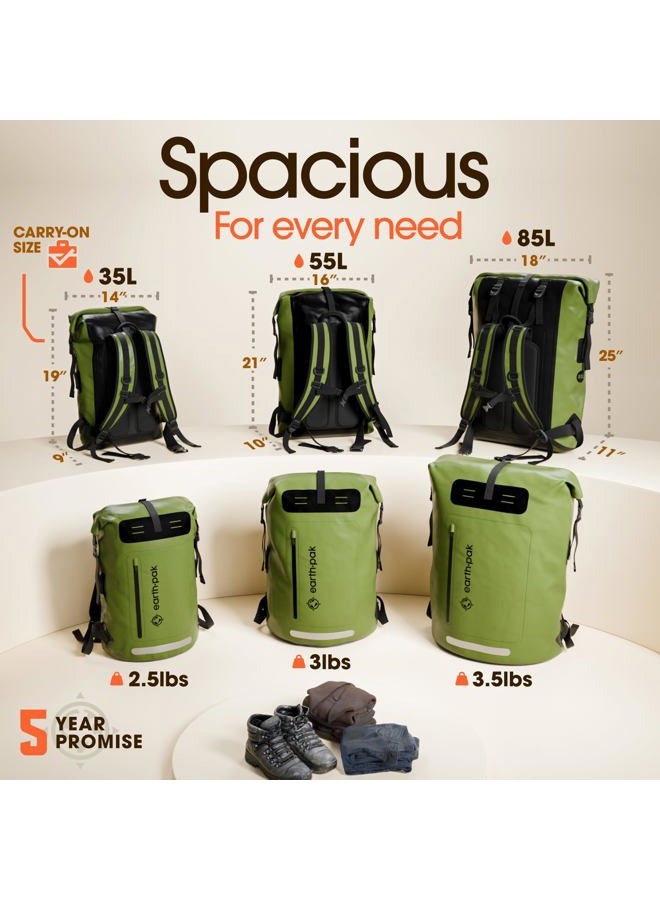 Earth Pak Summit Series Waterproof Backpack Heavy Duty Roll-Top Closure and Cushioned Padded Back Panel(Green, 35L) - Image 2