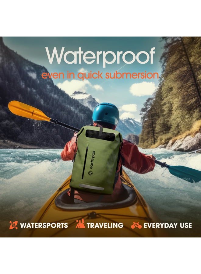 Earth Pak Summit Series Waterproof Backpack Heavy Duty Roll-Top Closure and Cushioned Padded Back Panel(Green, 35L) - Image 3