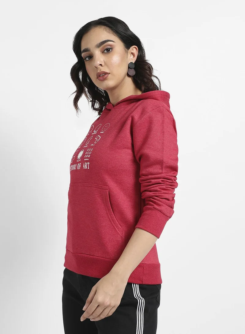 كامبوس سوترا هودي نسائي عنابي مستوحى من تاريخ الفن بجيوب كنغر للملابس الكاجوال