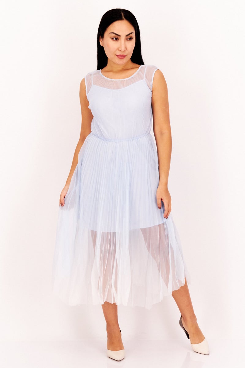 VERO MODA Women 2 Pieces Lace Details Midi Dress Set, Sky Blue - Image 1