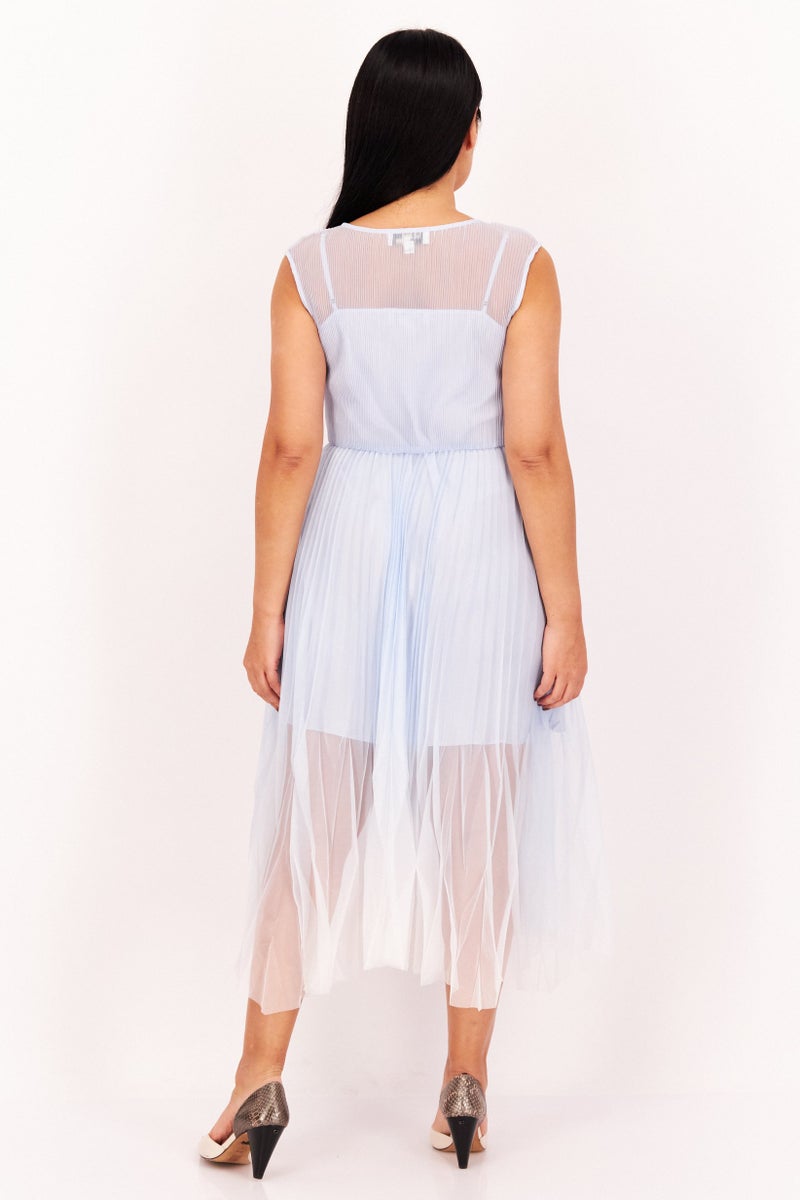 VERO MODA Women 2 Pieces Lace Details Midi Dress Set, Sky Blue - Image 2