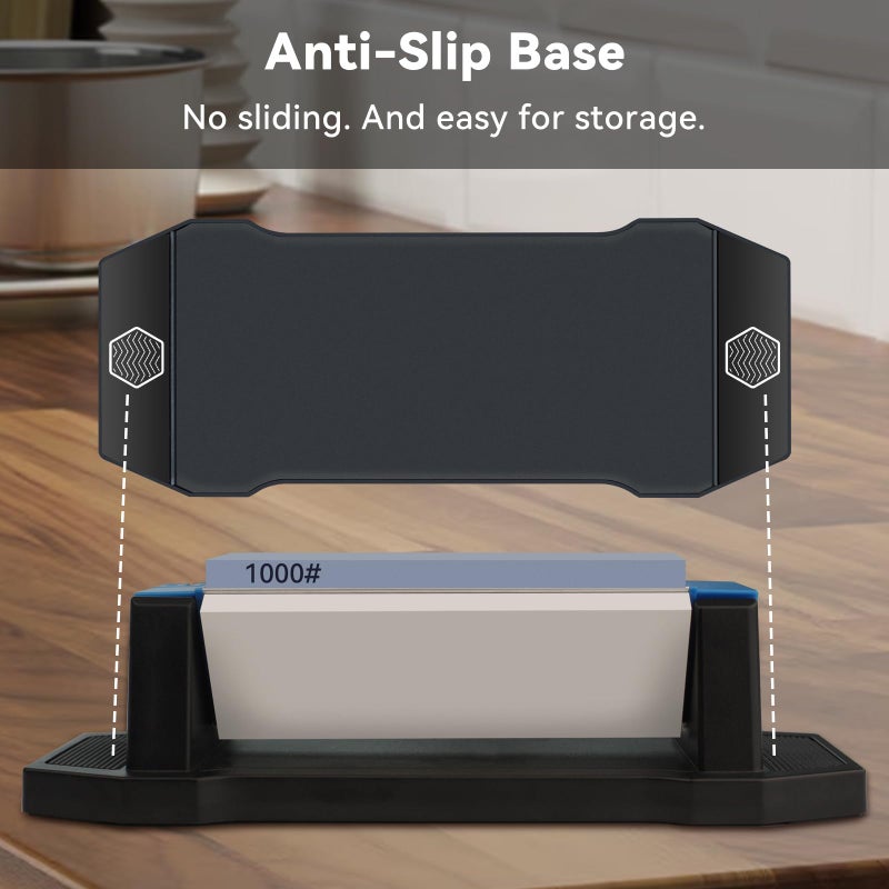 Wanttik Knife Sharpening Stone, 3 Sides Grit 400/1000/5000, Whetstone Knife Sharpener with Non-Slip Base, Angle Guide & Leather Strop, for Kitchen Knives and Pocket Knives and More - Image 4
