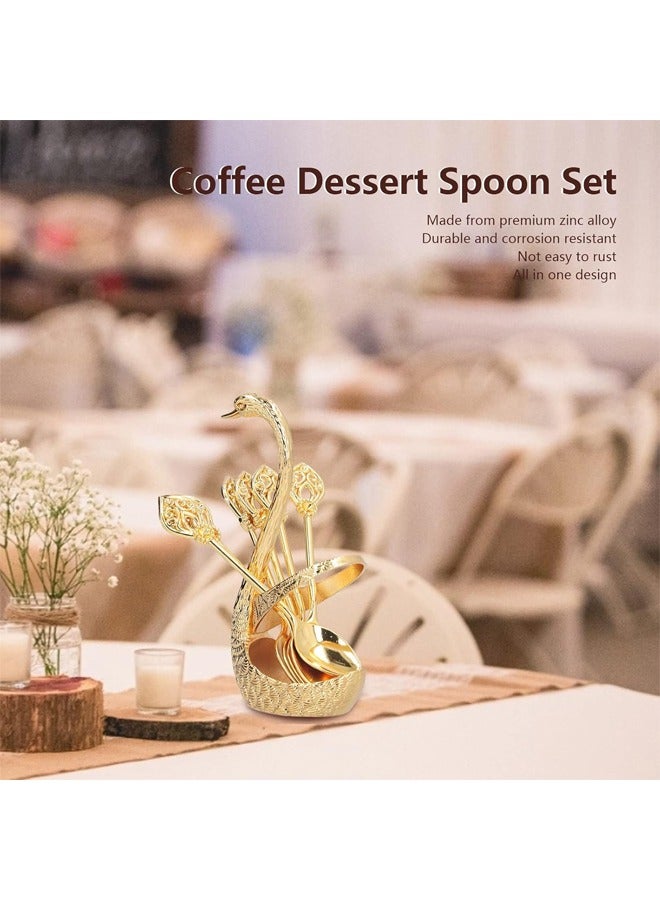 Fruit Fork Storage with 6 Spoons, Swan Base Holder Set, Coffee Dessert Spoon Set with Base Holder,  Kitchen Utensils, Spoon Organizer, Creative Metal Swan Base Holder, Metal Craft Tableware Set, Cygnus Storage Shelf, Small Delicate Spoons for Coffee Fruit Dessert Ice Cream Cake, Comfortable Handle, Convenient Storage and Serving,  Convey Exquisite Life(Gold)  - Image 5