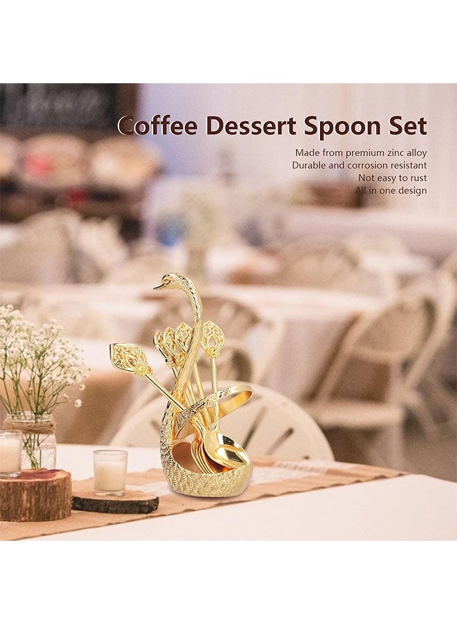 Coffee Spoon Set, Swan Base Coffee Spoon Holder Set with 6 Spoons, Coffee Dessert Spoon Set Fruit Fork Storage, Coffee Spoon Organizer, Dessert Flatware Set Small Delicate Spoons for Coffee Dessert Ice Cream , Convey Exquisite Life,Gold - Image 5