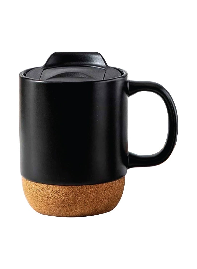 13 oz Black Ceramic Sublimation Mug with Cork Base and Lid, Customizable Coffee Cup