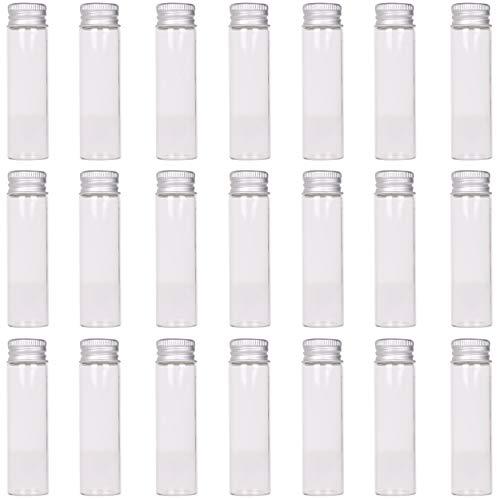 MaxMau 24 Glass Small Bottles 20ml Mini Jars with Screwed Metal Lids Clear Tiny Vials Aluminium Top Caps Sealed Storing Jewelry Beads Miniature Sample Bottle Wedding Favors Art Crafts DIY Decor - Image 1
