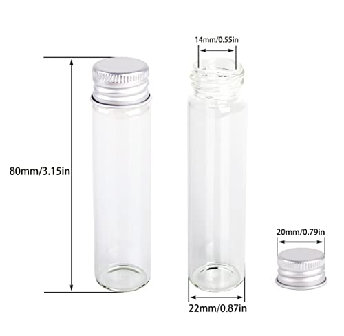 MaxMau 24 Glass Small Bottles 20ml Mini Jars with Screwed Metal Lids Clear Tiny Vials Aluminium Top Caps Sealed Storing Jewelry Beads Miniature Sample Bottle Wedding Favors Art Crafts DIY Decor - Image 2