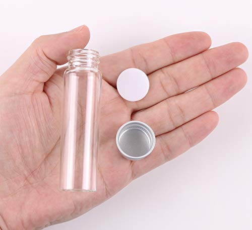 MaxMau 24 Glass Small Bottles 20ml Mini Jars with Screwed Metal Lids Clear Tiny Vials Aluminium Top Caps Sealed Storing Jewelry Beads Miniature Sample Bottle Wedding Favors Art Crafts DIY Decor - Image 3