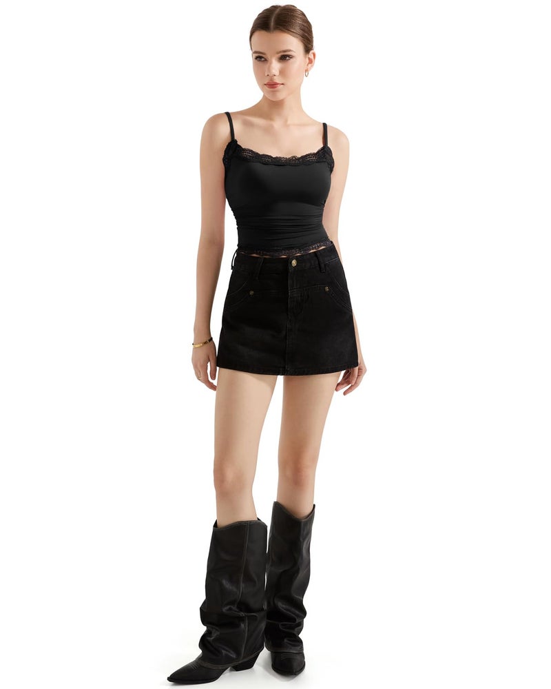 SUUKSESS Women Lace Double Lined Sexy Camisole Tops Spaghetti Strap Y2k Going Out Tank Tops (Jet Black, S) - Image 5