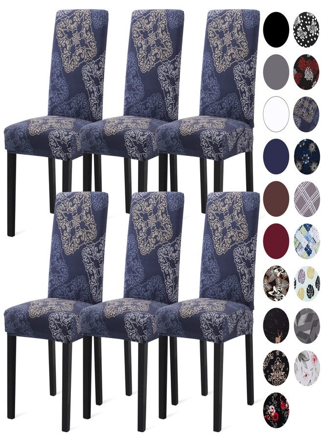Sufdari Dining Chair Covers,Kitchen Chair Cover,Parsons Chair Slipcover,Spandex Chair Protectors for Dining Room Stretch Chairs Cover Set of 6 -Blue Geometric - Image 1