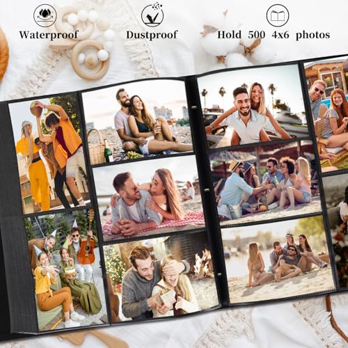 Artmag Photo Picutre Album 4x6 500 Photos, Extra Large Capacity Leather Cover Wedding Family Photo Albums Holds 500 Horizontal and Vertical 4x6 Photos with Black Pages(Blue) - Image 3