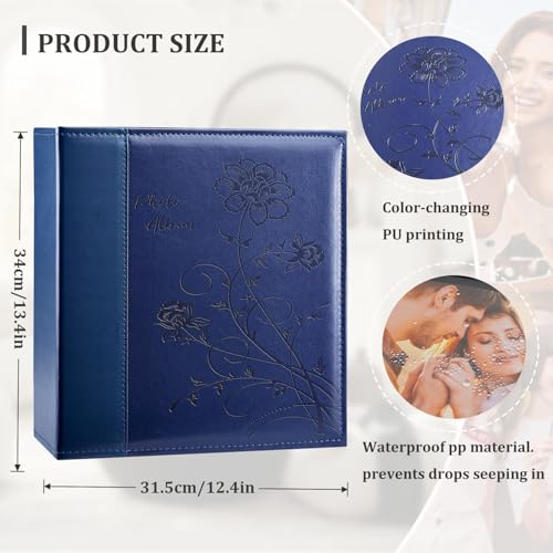 Artmag Photo Picutre Album 4x6 500 Photos, Extra Large Capacity Leather Cover Wedding Family Photo Albums Holds 500 Horizontal and Vertical 4x6 Photos with Black Pages(Blue) - Image 2