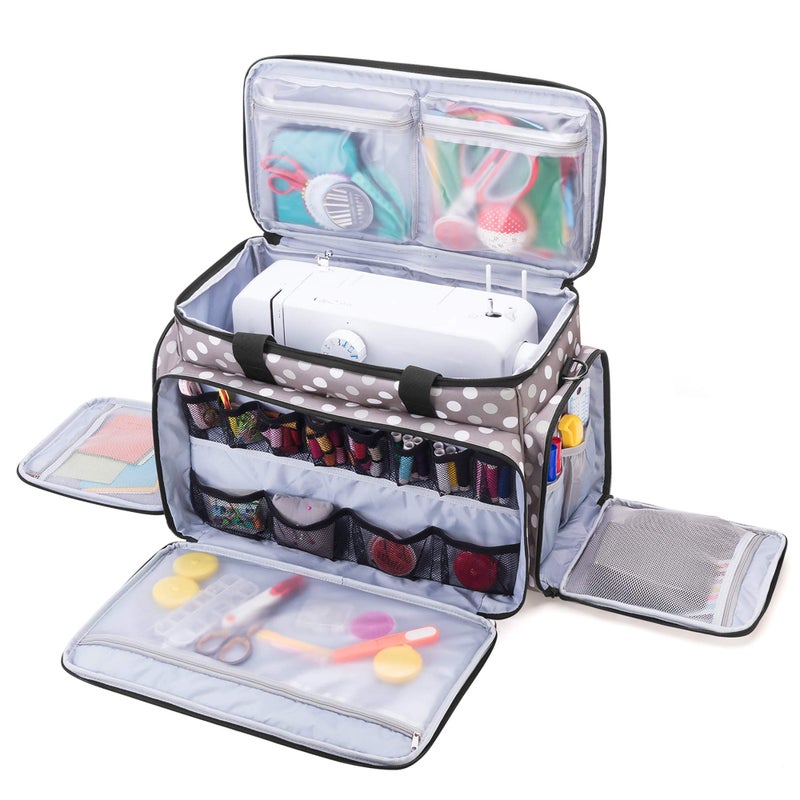 LUXJA LUXJA Sewing Machine Case with Removable Padding Pad Travel Case for Sewing Machine and Accessories Fit for Most Standard Sewing Machines Gray Dots Bag Only 