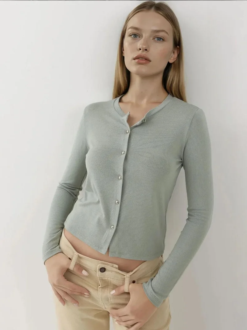 HICCUP Buttoned Crew Neck Long Sleeve Top Busem Collection