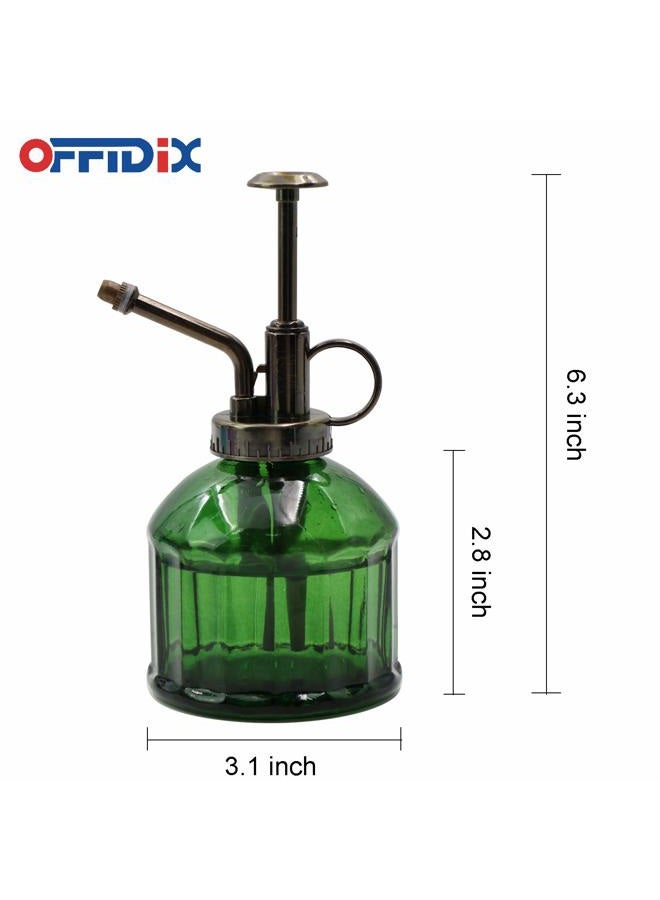 OFFIDIX Glass Plant Mister, 6.3 Inches Tall Vintage Style Spritzer Bronze Plastic Top Pump One Hand Watering Can Indoor Plant Spray Bottle for Garden, Plants, Cleaning (Dark Green) - Image 2