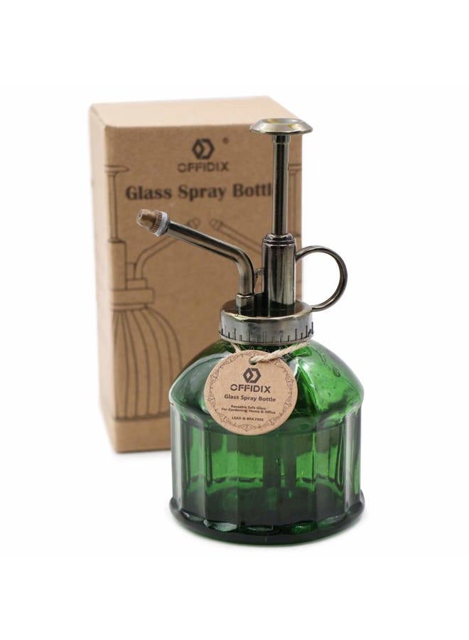 OFFIDIX Glass Plant Mister, 6.3 Inches Tall Vintage Style Spritzer Bronze Plastic Top Pump One Hand Watering Can Indoor Plant Spray Bottle for Garden, Plants, Cleaning (Dark Green) - Image 1