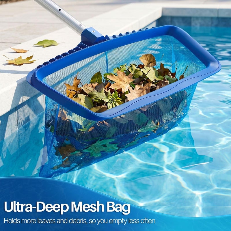 Flexzion 20" Pool Net Skimmer - Leaf Rake for Swimming Pool with Fine Mesh Net Catcher 15" Deep - Heavy Duty Pool Skimmer Net Replacement for Standard Pole Pool Cleaning Equipment - Image 2