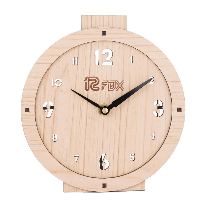 12 FOX Round Clock Wooden Table Desk Clock for Living Room Study Room Home Decor and Gifting Made of Maple Wood - Image 1