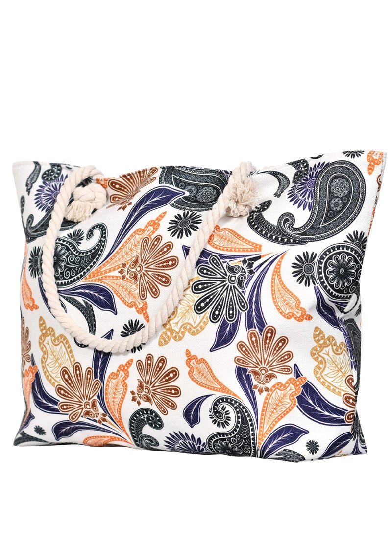 Stylish beach bag with a linen lining and a hemp rope handle, large capacity, water resistant  - Image 2