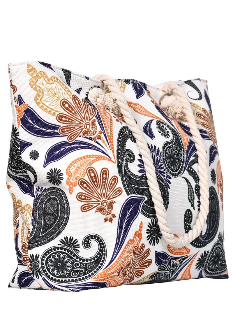 Stylish beach bag with a linen lining and a hemp rope handle, large capacity, water resistant  - Image 4