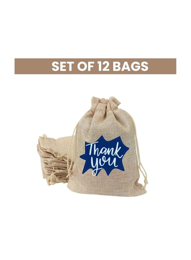 PRINTSHOP4ME Set Of 12 Bags Thank You Burlap Gift Bags–Jute Drawstring Bags For Party Favors,Weddings And Special Occasions–Eco-Friendly,Reusable Burlap Bag  - Image 2