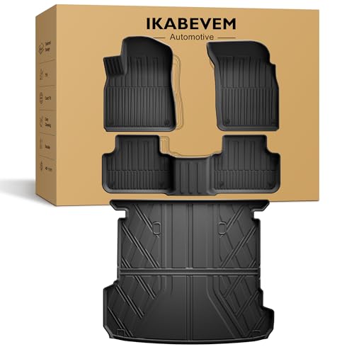 IKABEVEM Original 2017-2025 2026 Q7/SQ7 Floor Mats & Cargo Liner for Audi Q7 All Model - Custom Fit All Weather TPE Floor Liners for Q7/SQ7 1st & 2nd Row & Trunk Mat Full Set Car Mats, Black - Image 1