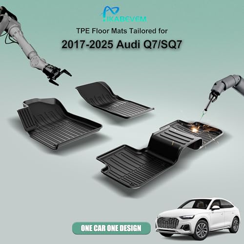 IKABEVEM Original 2017-2025 2026 Q7/SQ7 Floor Mats & Cargo Liner for Audi Q7 All Model - Custom Fit All Weather TPE Floor Liners for Q7/SQ7 1st & 2nd Row & Trunk Mat Full Set Car Mats, Black - Image 2