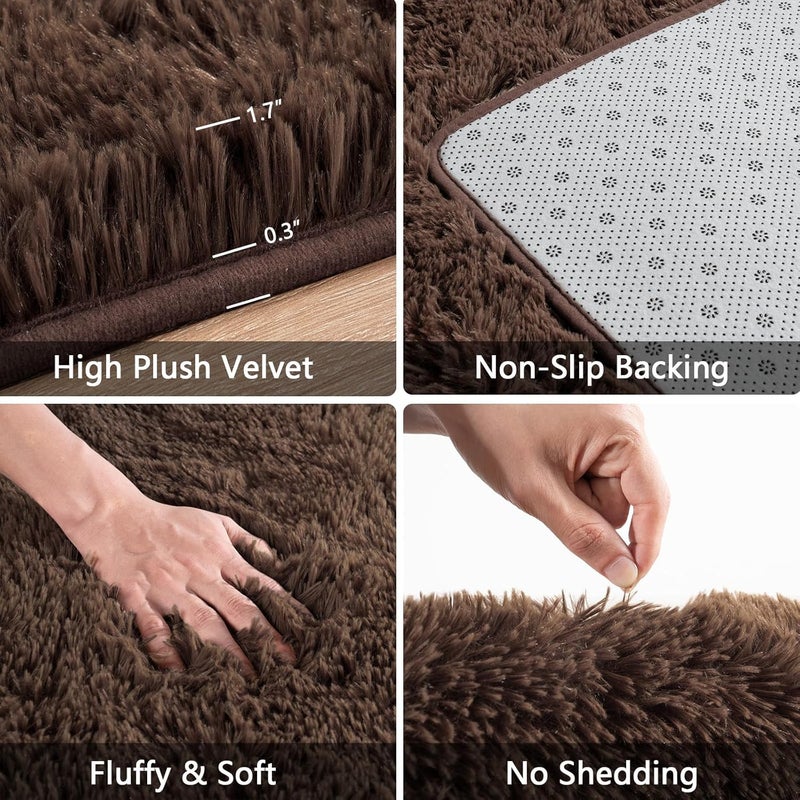 FALARK 8x10 Extra Large Shag Area Rug for Living Room, Fluffy Soft Plush Dark Brown Rugs for Living Room Decor, Big Shaggy Floor Carpet, Thick Non Slip Rectangle Carpets for Home Decor - Image 4