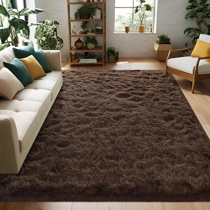 FALARK 8x10 Extra Large Shag Area Rug for Living Room, Fluffy Soft Plush Dark Brown Rugs for Living Room Decor, Big Shaggy Floor Carpet, Thick Non Slip Rectangle Carpets for Home Decor - Image 1