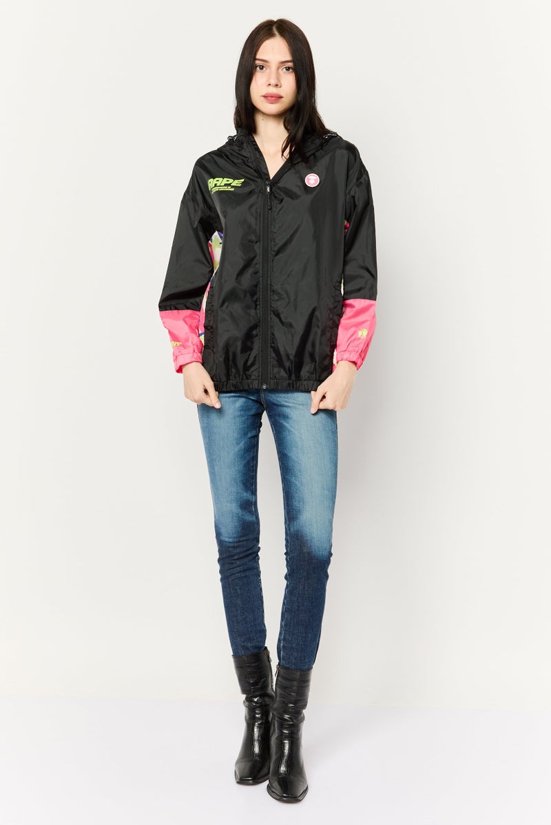 Aape By A Bathing Ape Women Brand Logo Raincoat Jacket, Black  - Image 2