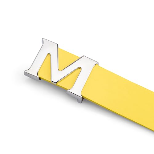 maikun Womens Yellow Belts, Removable Letter M Buckle PU Leather Belt 1.18" Width, Length 100cm - Image 3