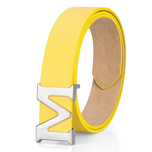 maikun Womens Yellow Belts, Removable Letter M Buckle PU Leather Belt 1.18" Width, Length 100cm - Image 1
