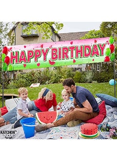 KATCHON Large 120X20 Inch Watermelon Birthday Decorations Watermelon Happy Birthday Yard Banner | One In A Melon Banner One In A Melon Party Decorations | Watermelon Backdrop For Watermelon Party Supplies  - Image 2