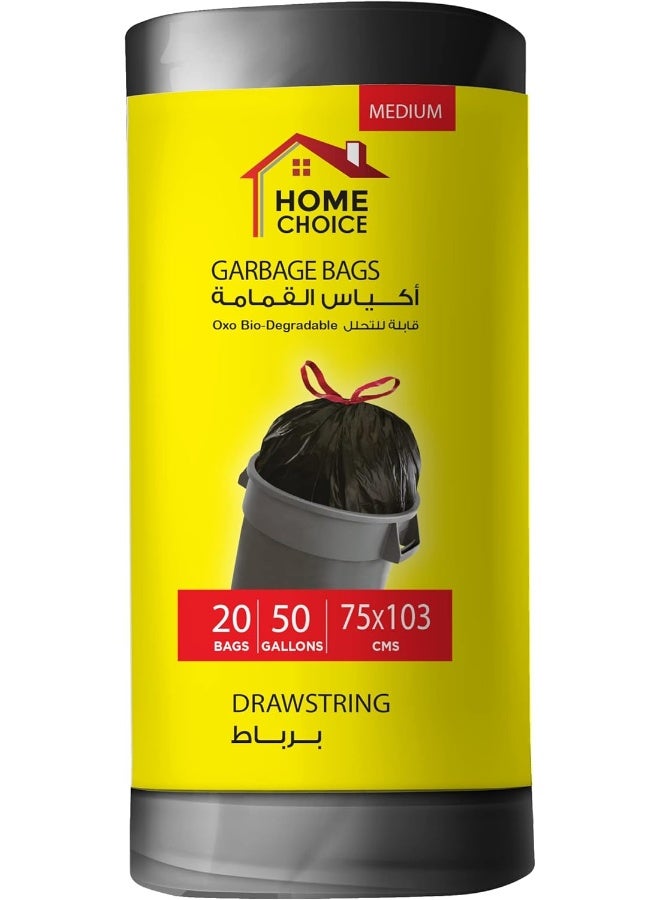 HOME CHOICE 50 Gallons, Pack of 20-Piece, Size 75x103 cm, Drawstring Trash Bags, Drawstring Garbage Bags Rolls, Bio-Degradable, Bin Liners with Ribbon Neck Tie  - Image 1