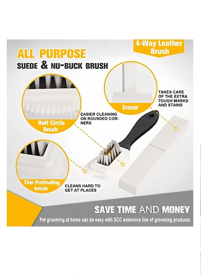 إيليلي مجموعة تنظيف أحذية الجلد المدبوغ الاحترافية، فرشاة تنظيف رباعية الاتجاهات للجلد المدبوغ والنوبوك مع ممحاتين إضافيتين، للأحذية والأحذية الطويلة - Image 3