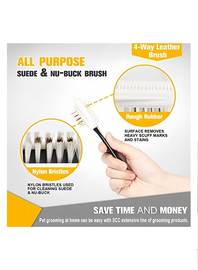 إيليلي مجموعة تنظيف أحذية الجلد المدبوغ الاحترافية، فرشاة تنظيف رباعية الاتجاهات للجلد المدبوغ والنوبوك مع ممحاتين إضافيتين، للأحذية والأحذية الطويلة - Image 4
