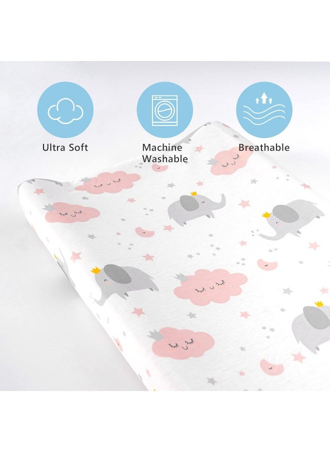 TILLYOU TILLYOU Changing Pad Cover Set in Soft Jersey Material - Fits 32"/34''x16 Contoured Pad for Babies, Elephant & Cloud, Pink  - Image 3