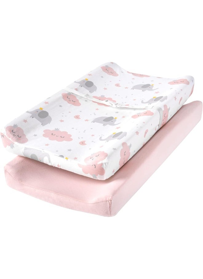 TILLYOU TILLYOU Changing Pad Cover Set in Soft Jersey Material - Fits 32"/34''x16 Contoured Pad for Babies, Elephant & Cloud, Pink  - Image 1