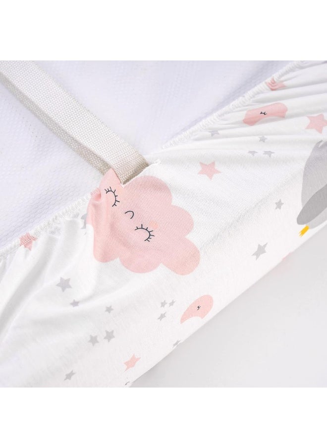 TILLYOU TILLYOU Changing Pad Cover Set in Soft Jersey Material - Fits 32"/34''x16 Contoured Pad for Babies, Elephant & Cloud, Pink  - Image 4