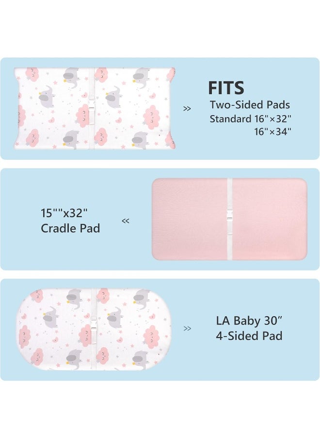 TILLYOU TILLYOU Changing Pad Cover Set in Soft Jersey Material - Fits 32"/34''x16 Contoured Pad for Babies, Elephant & Cloud, Pink  - Image 2