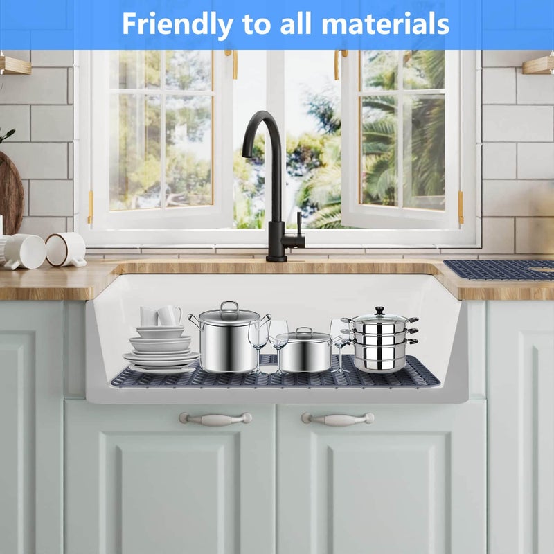 Jiubar Sink Protectors For Kitchen Sink |16 ""18 ""19 ""24 ""26 ""28 ""29 ""Silicone Sink Mat| Silicone Kitchen Sink Mat Grid For Bottom Of Farmhouse Stainless Steel Porcelain Sink(26 ""X 14 "" Center Drain Gray) - Image 4