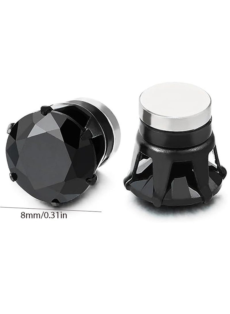 EFUMKE Stainless Steel Magnetic Earrings Unisex Non-piercing Hypoallergenic 6mm 1 Pair (Black) - Image 1