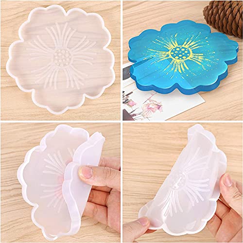 URBAN BOX Flower Coaster Molds, Silicone Coaster Molds for Epoxy Resin, Glossy Geode Aagate Silicone Coasters Molds, for Agate Resin Coasters, Candle Holder, Cup Mats (Pack of 4) - Image 3