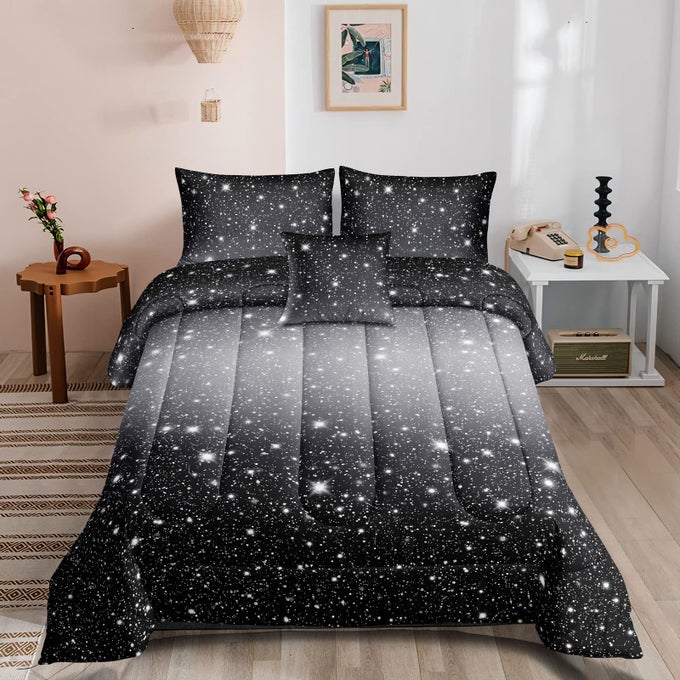 6 PIECES BLACK GREY GLITTER SPARKLES COMFORTER SET FULL SIZEGALAXY STARRY SKY BEDDING SETS 6 PCS BED IN A BAG FOR KIDS TEEN GIRLS ULTRA SOFT ALLSEASON GIRLS COMFORTER SETDJTGB5001FULL
