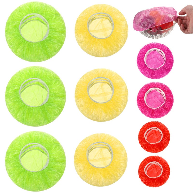 BOAO 100 Pieces Elastic Food Covers Colorful Reusable Food Storage Covers Translucent Plastic Wrap for Bowl Dish Plate