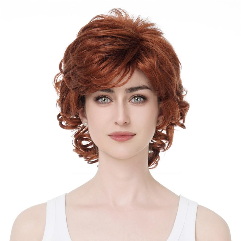 Aimole Short Curly Wig Synthetic Hair Women Natural Wigs 130 Fox Red